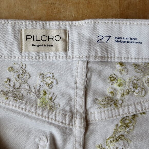 Pilcro Barrel Jeans Embroidered size 27 white and gold floral - Picture 3 of 9